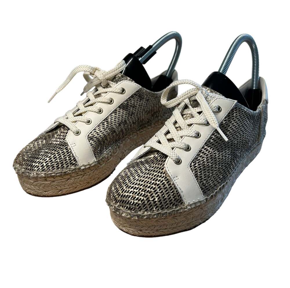 Vince Camuto Leather Camo Browns Cream Joellan Sneaker Espadrille Size 7 EUC